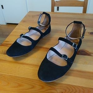 Madewell three-strap black velvet flats size 8.5